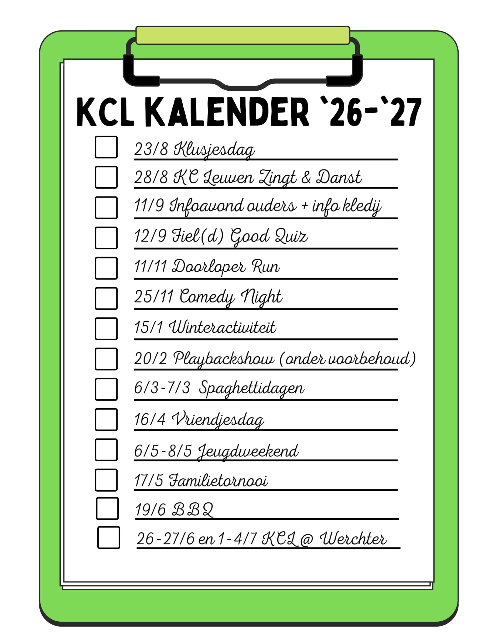 KCL kalender 2026-2027